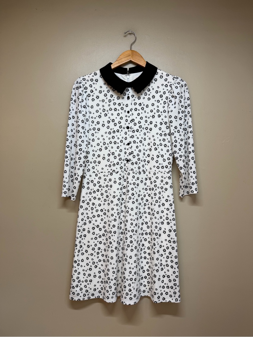 Riley & Rae Black White Floral Dress Collar Traditional Feminine Party Church